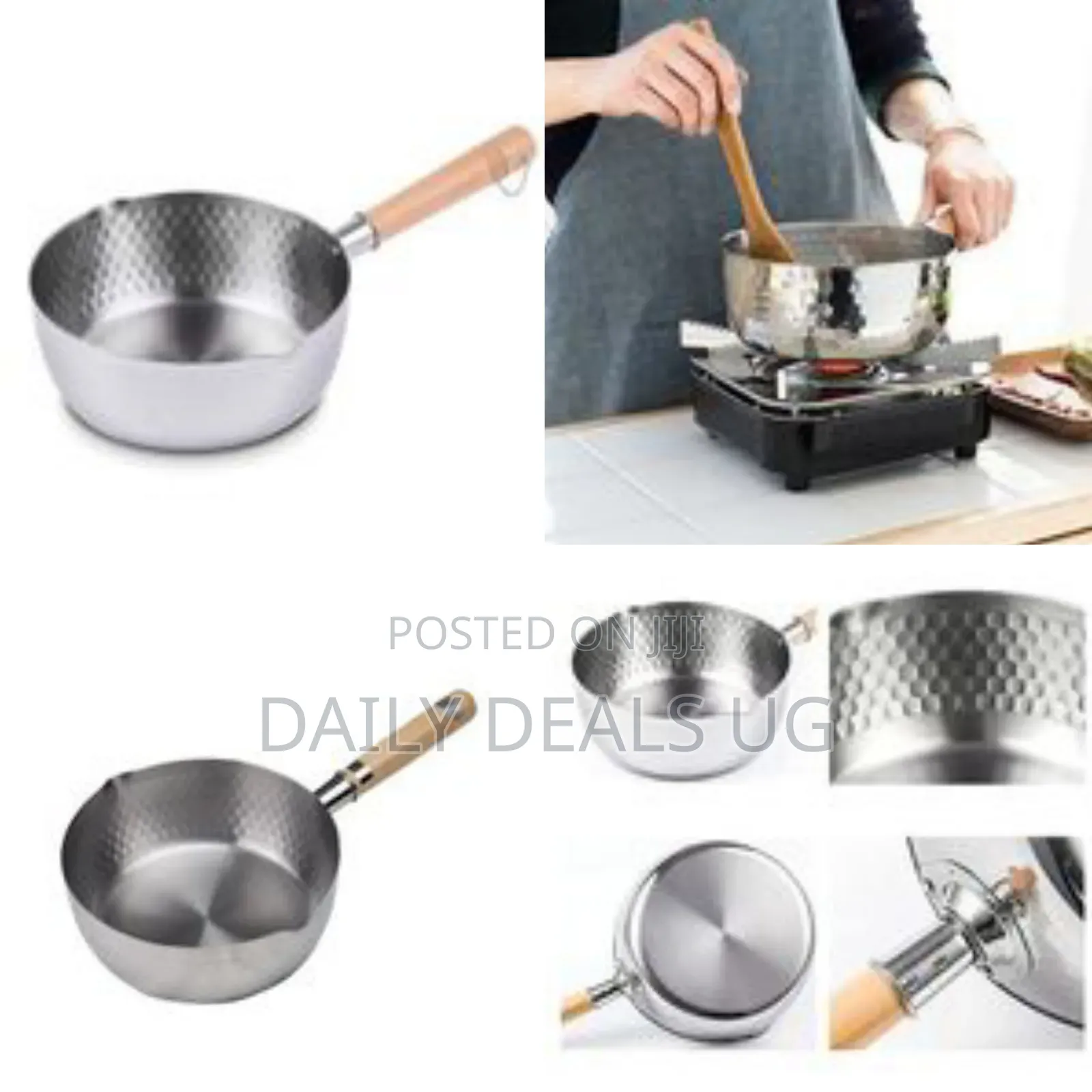 26cm Stainless Steel Wok Pot Milk Saucepan With Wooden Handle