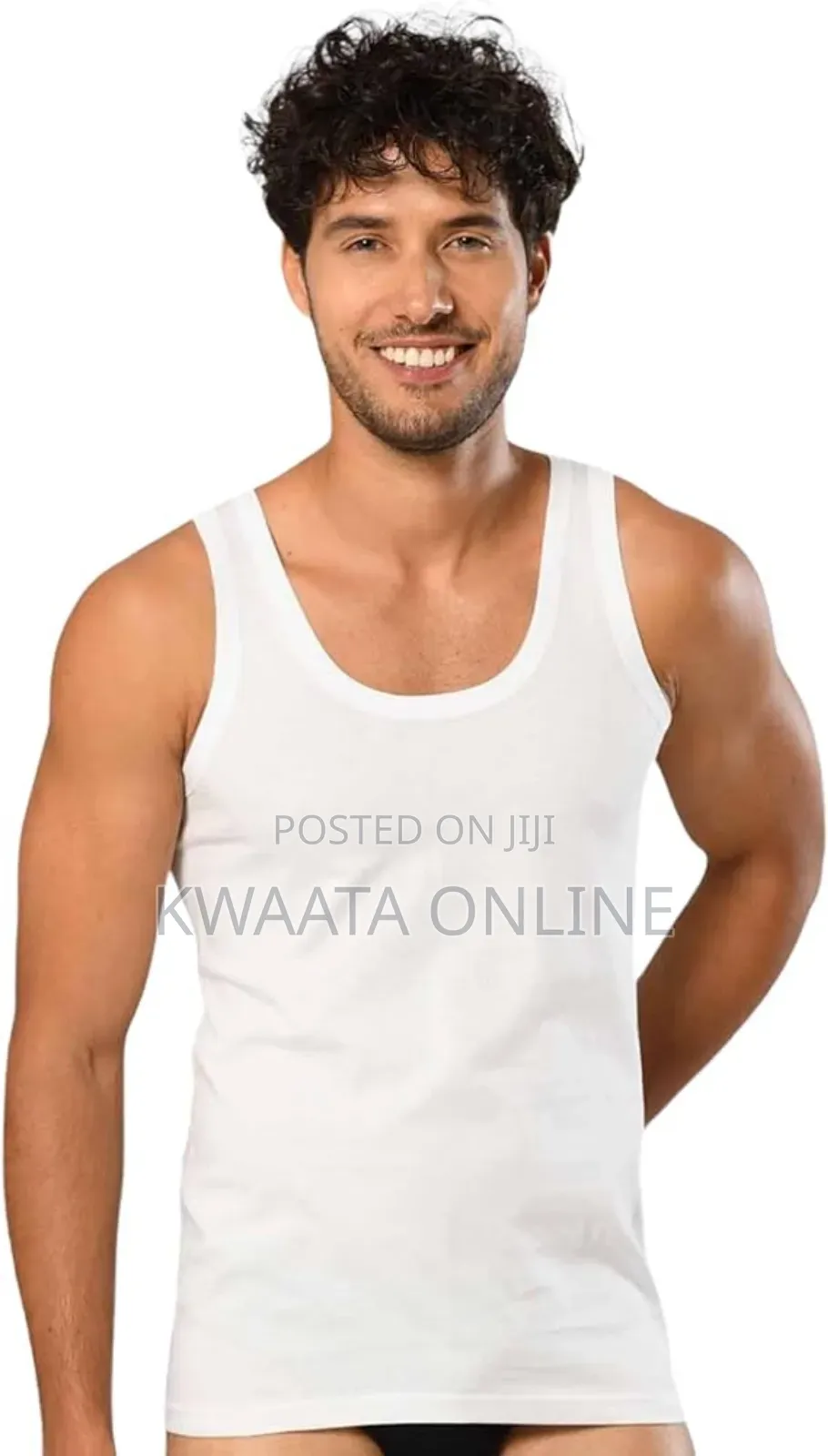 1 Pc-Mens Berrak 100% Cotton Vest Top Ribbed Tank, White/Black