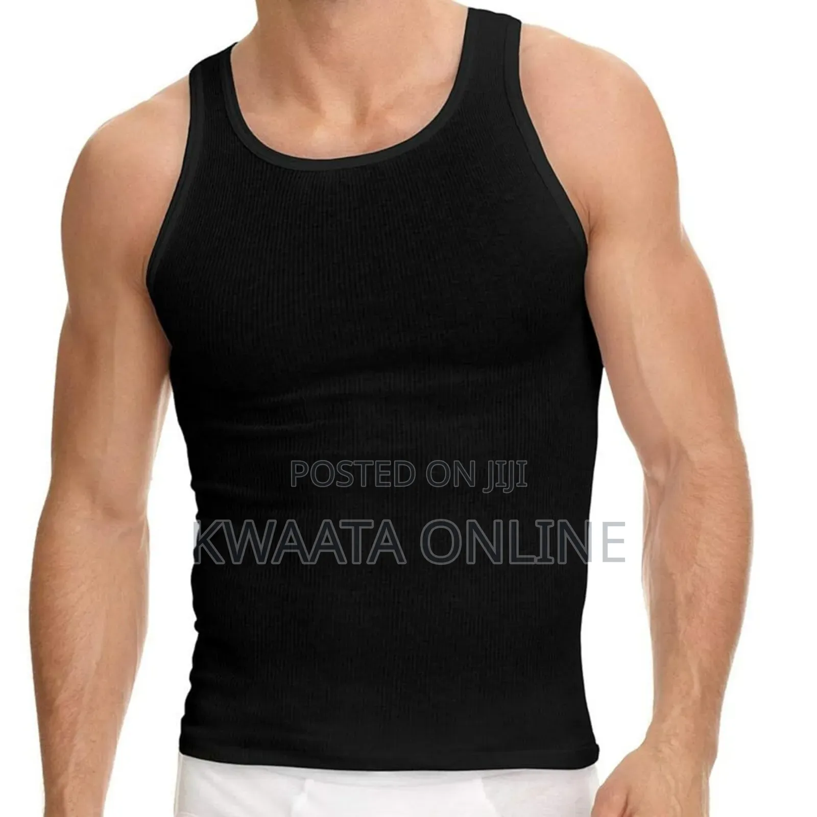 1 Pc-Mens Berrak 100% Cotton Vest Top Ribbed Tank, White/Black