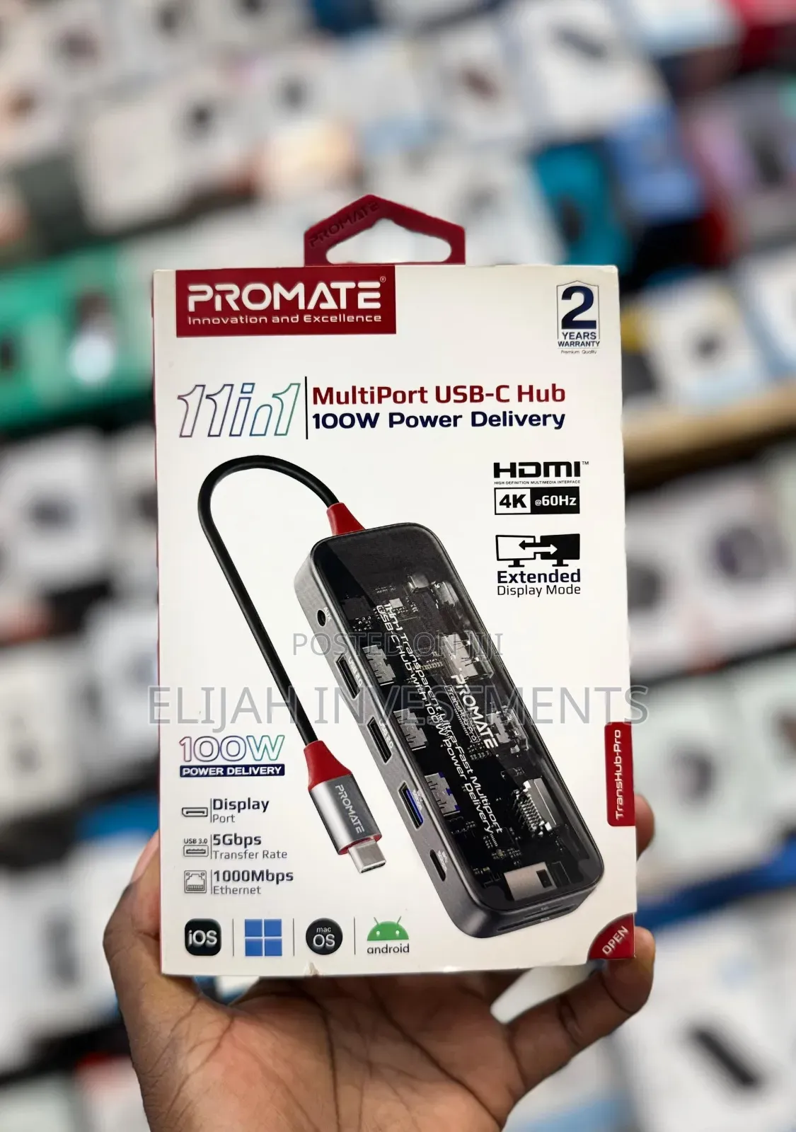 Promate 11 in 1 Multiport Usb-C Hub 100w Power Display