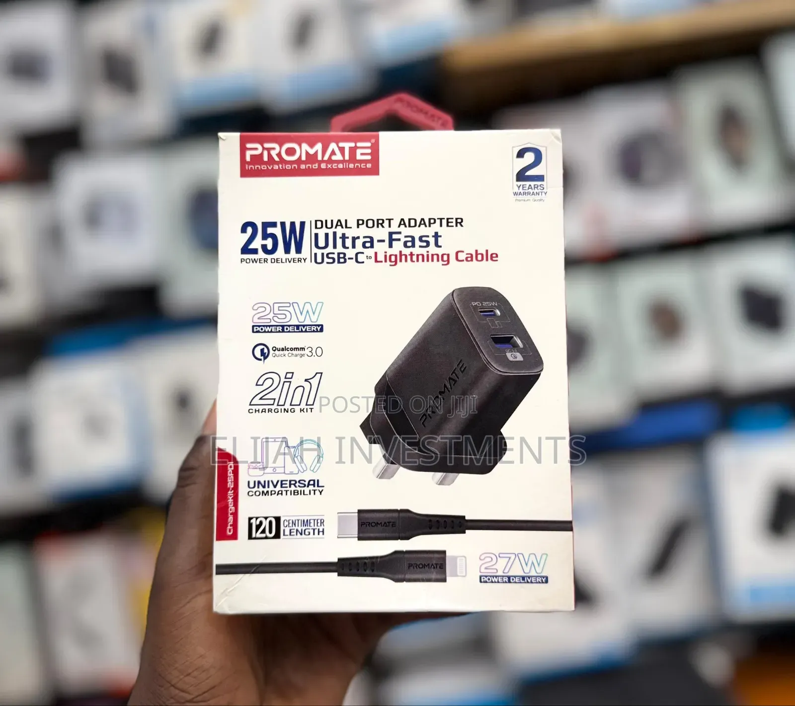 Promate 25w Dual Port Adapter Ultra Fast Usb-C to Lightning Cable