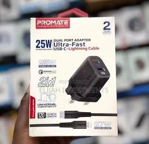 Promate 25w Dual Port Adapter Ultra Fast Usb-C to Lightning Cable