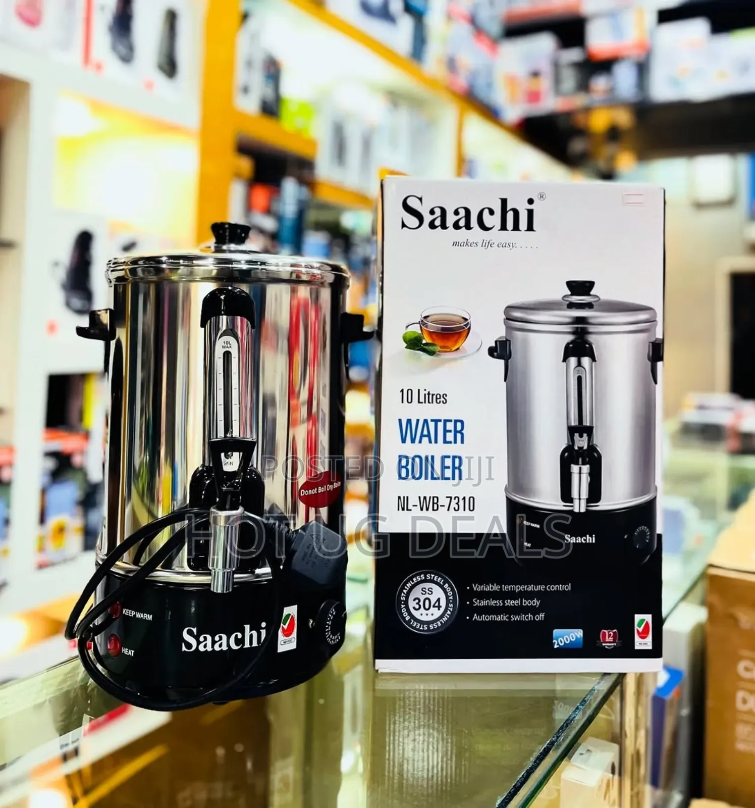 Saachi 10l Electric Water Boiler, Stainless Steel With Tap - Silver
