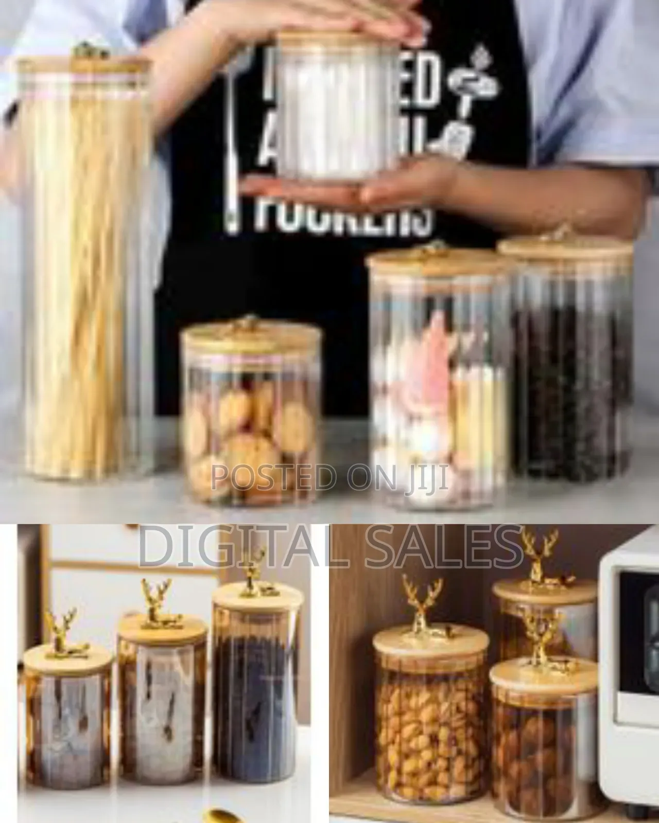3pc Airtight Storage Food Glass Jars With Bamboo Clamp Lids- Brown