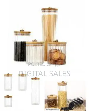 4pc Airtight Storage Pantry Food Glass Jars With Bamboo Clamp Lids