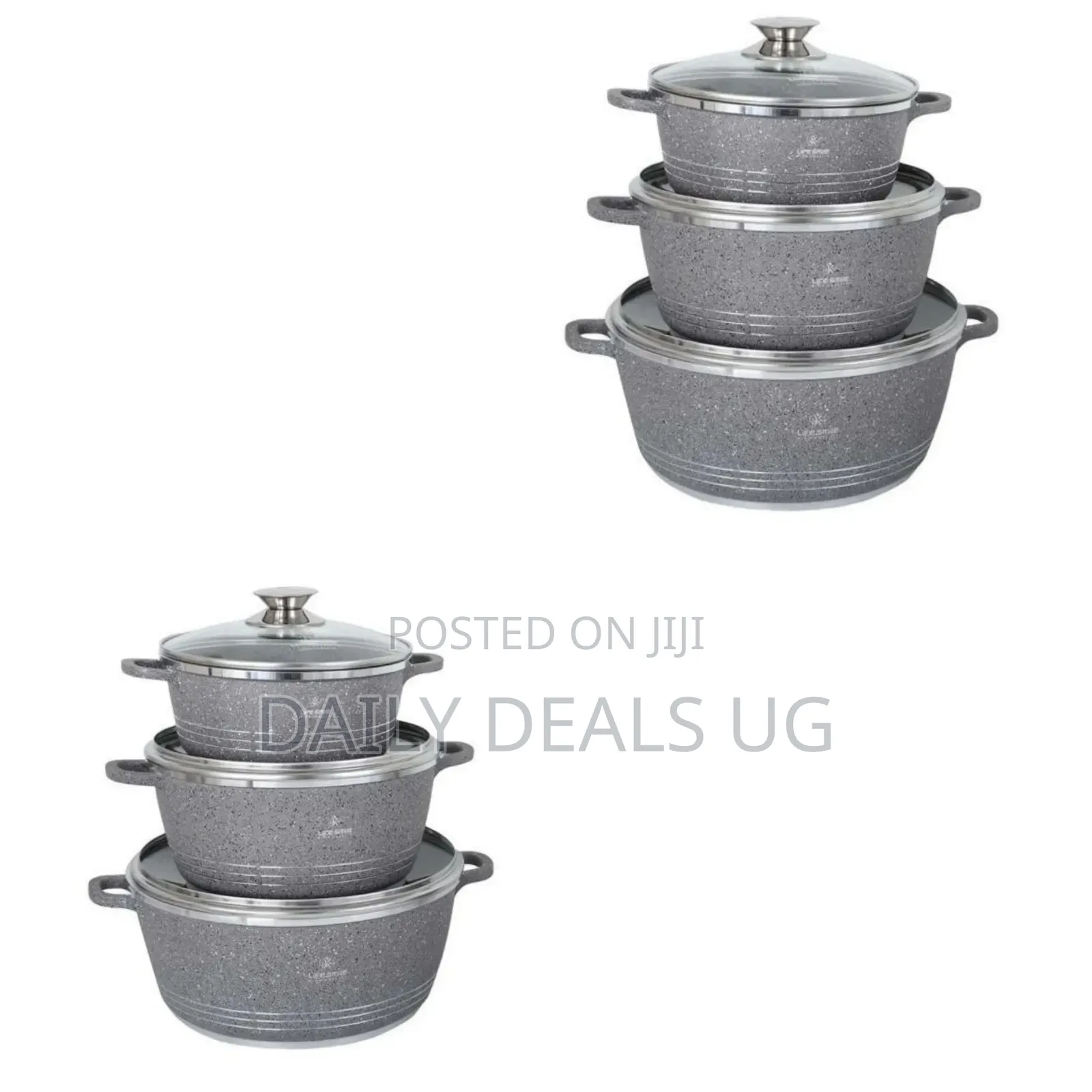 Life Smile 3 Piece Non-Stick Saucepan Cookware Pots, Grey