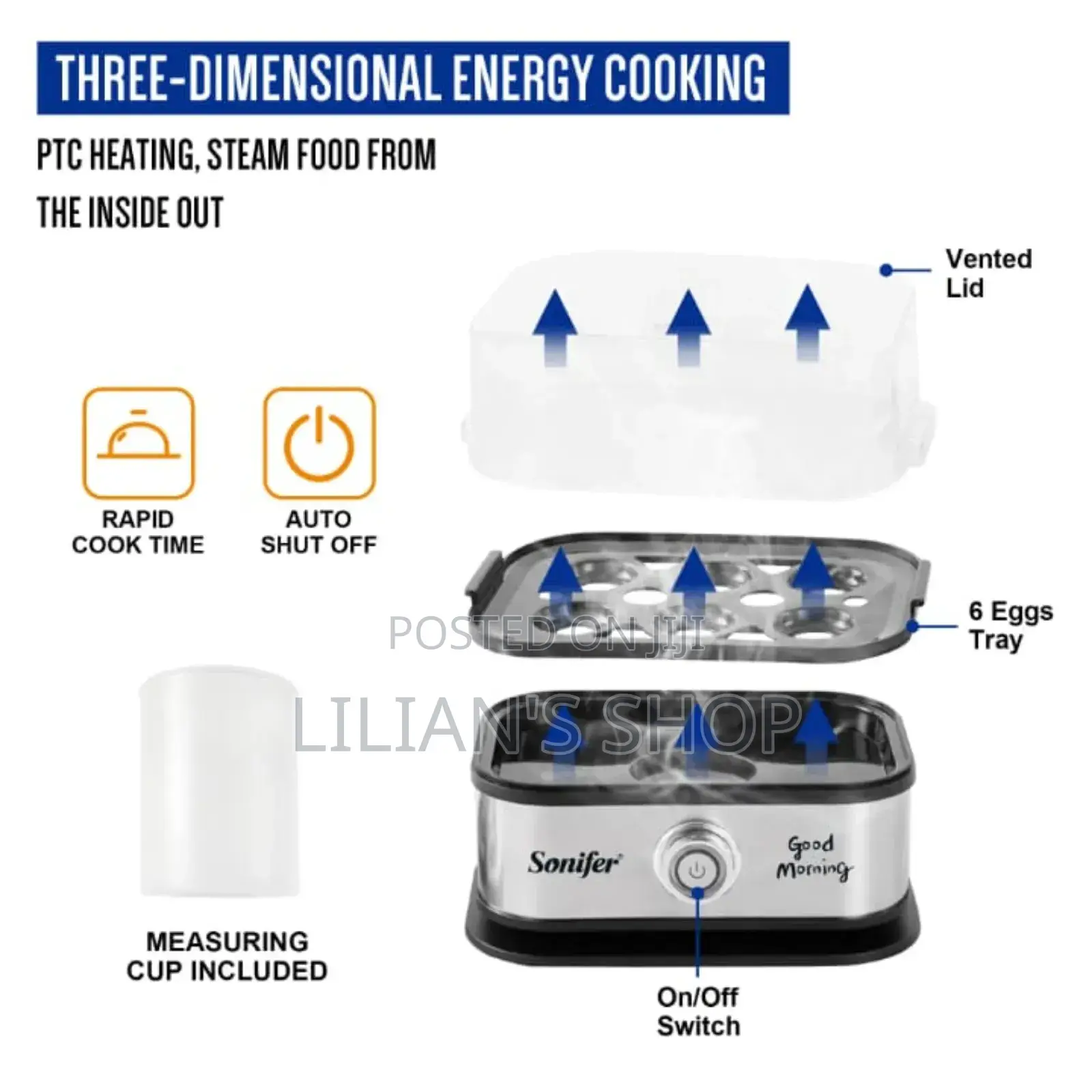 Sonifer Sf-1510 Mini Electric Egg Cooker, a Fast 6-Egg Steamer Boiler