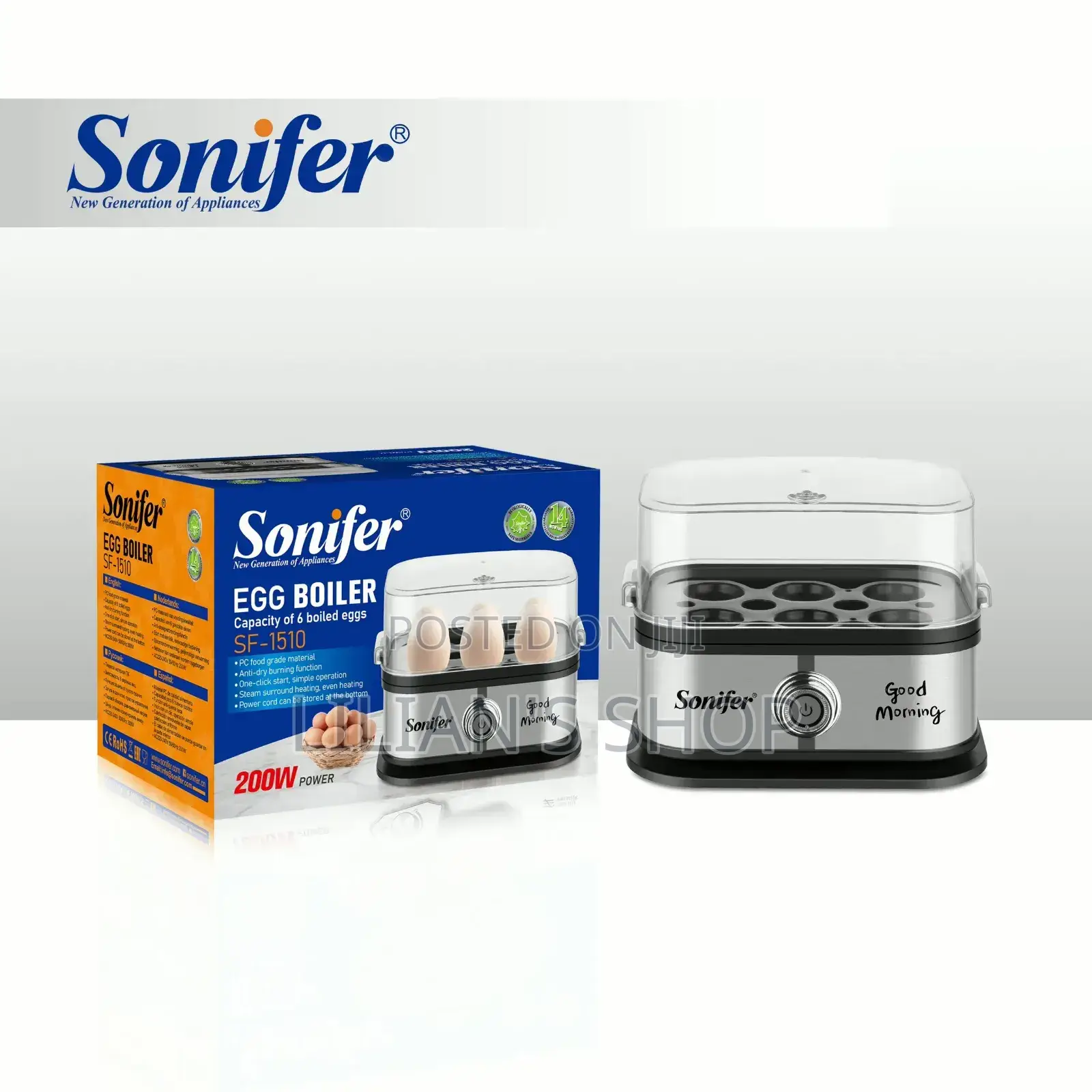 Sonifer Sf-1510 Mini Electric Egg Cooker, a Fast 6-Egg Steamer Boiler