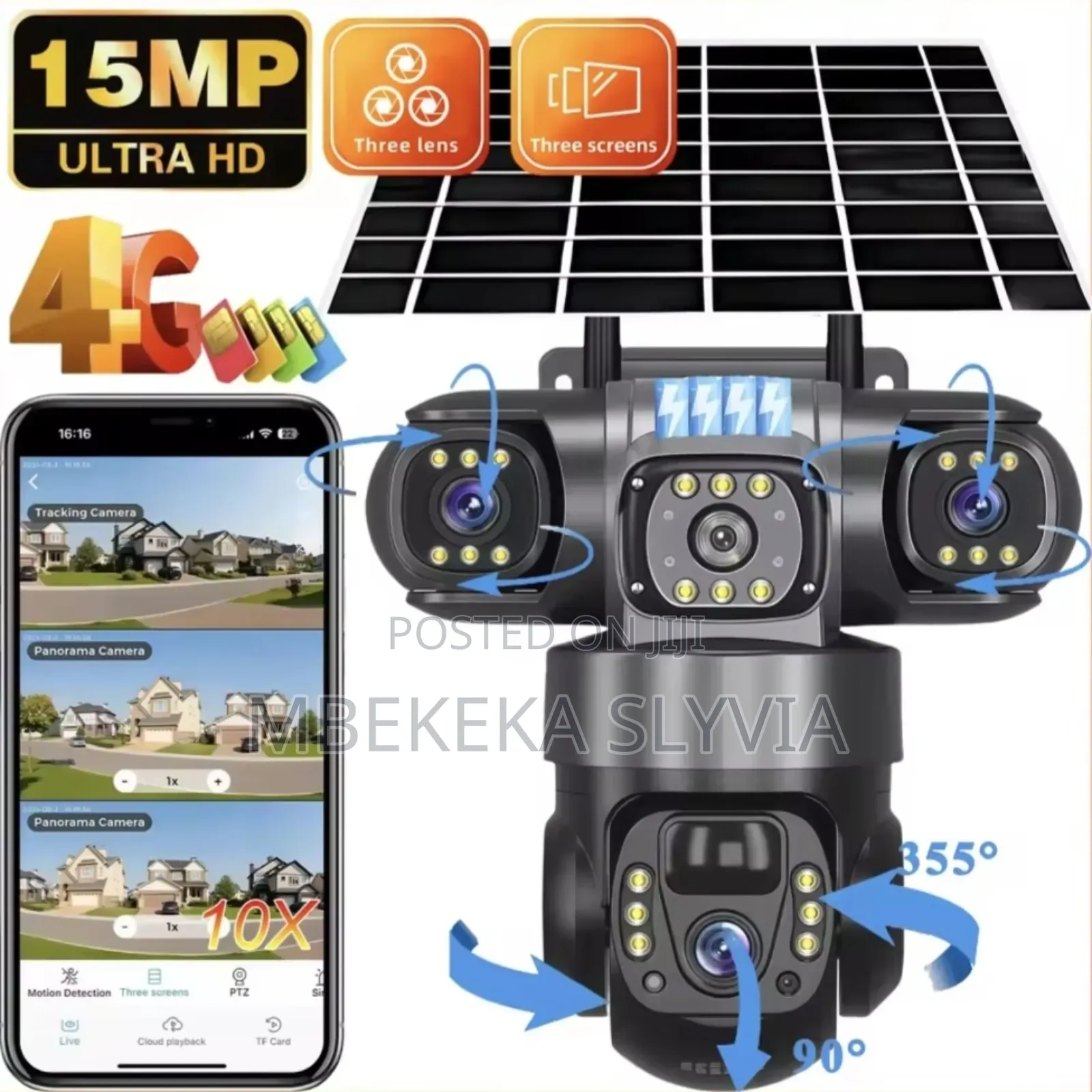Solar Power Camera V380pro 3 Lens