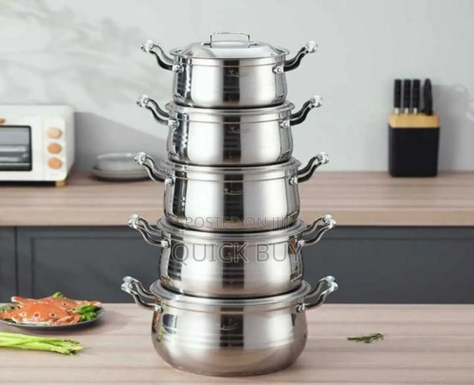 10 Pc 16,18, 20,22,24cm Stainless Steel Saucepans Cooking Pots