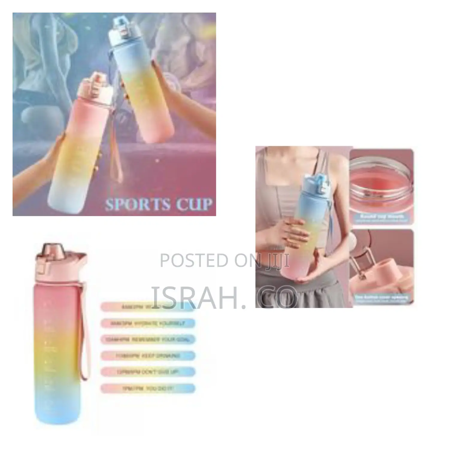 1l Time Marked Fitness Jug Outdoor Frosted Water Bottle