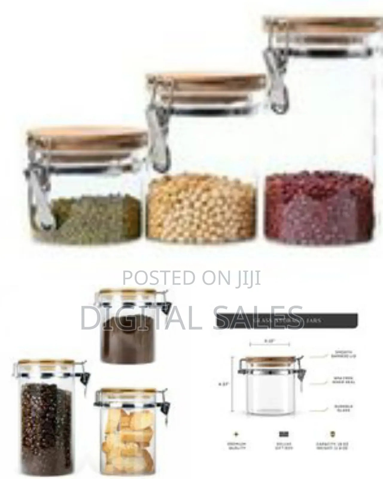 3pc Airtight Storage Pantry Food Glass Jars With Bamboo Clamp Lids-