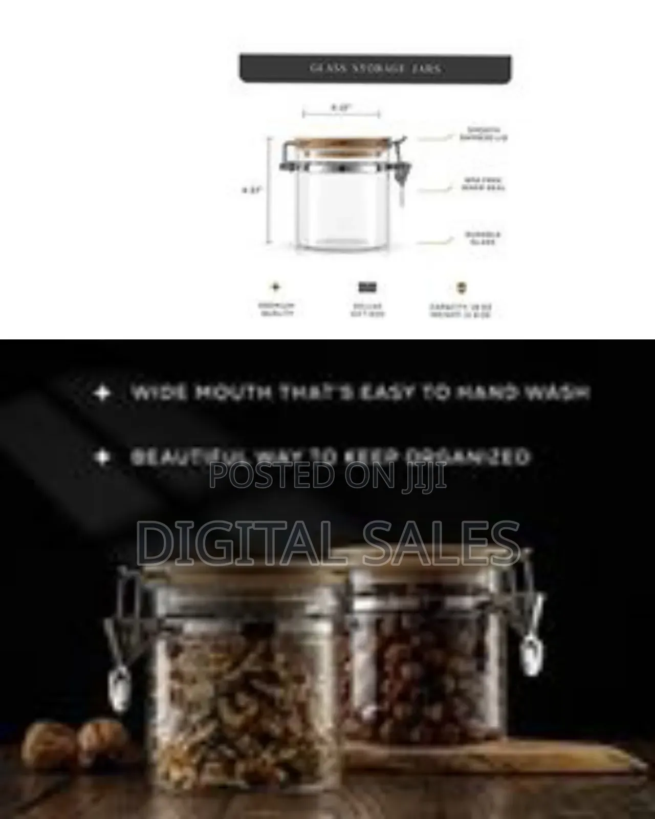 3pc Airtight Storage Pantry Food Glass Jars With Bamboo Clamp Lids