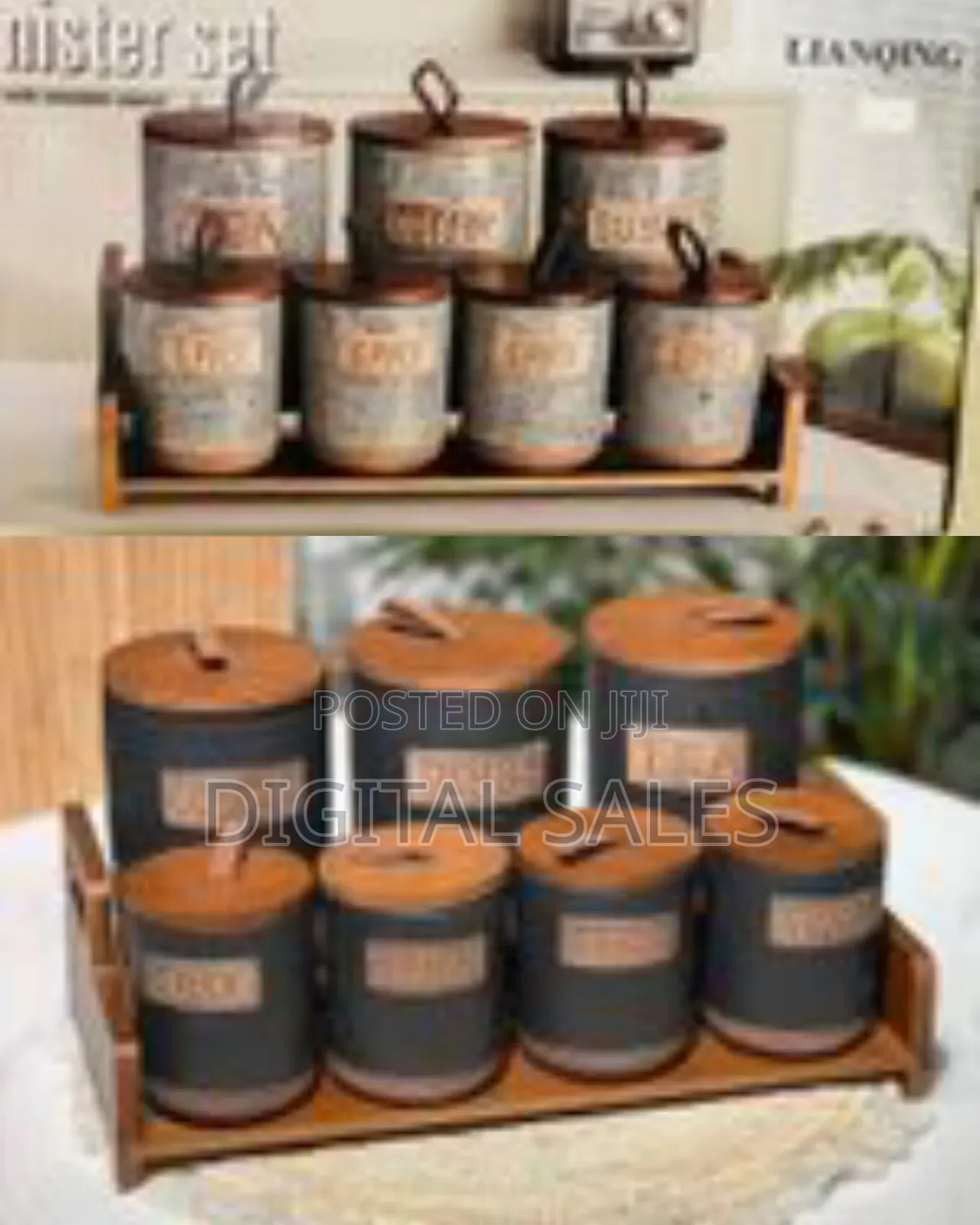 3 Piece Tea Sugar Canister Sealed Jar Storage Container Cans- Black