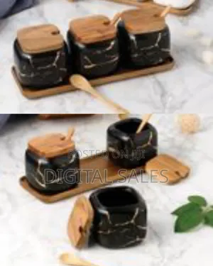 Spice Jars Set Marble Seasoning Box 3pcs Condiment Pots for Salt