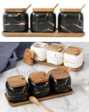 Spice Jars Set Marble Seasoning Box 3pcs Condiment Pots for Salt