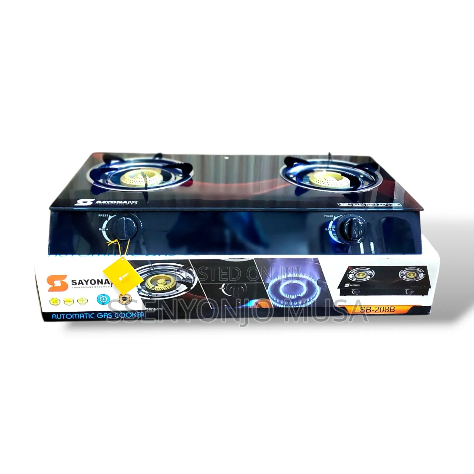 Sayona Sb-208b Auto Ignition Gas Cooker-2 Burners, Glass Top