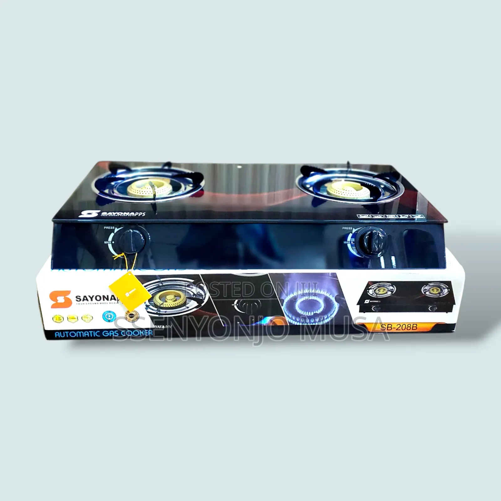 Sayona Sb-208b Auto Ignition Gas Cooker-2 Burners, Glass Top