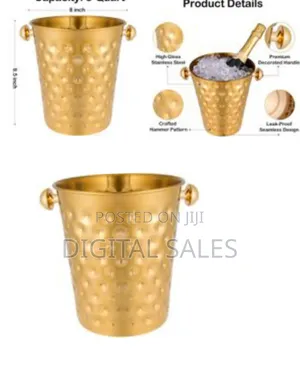 Fashionable and Creative Ice Bucket Stainless Steel Golden Hammered M0