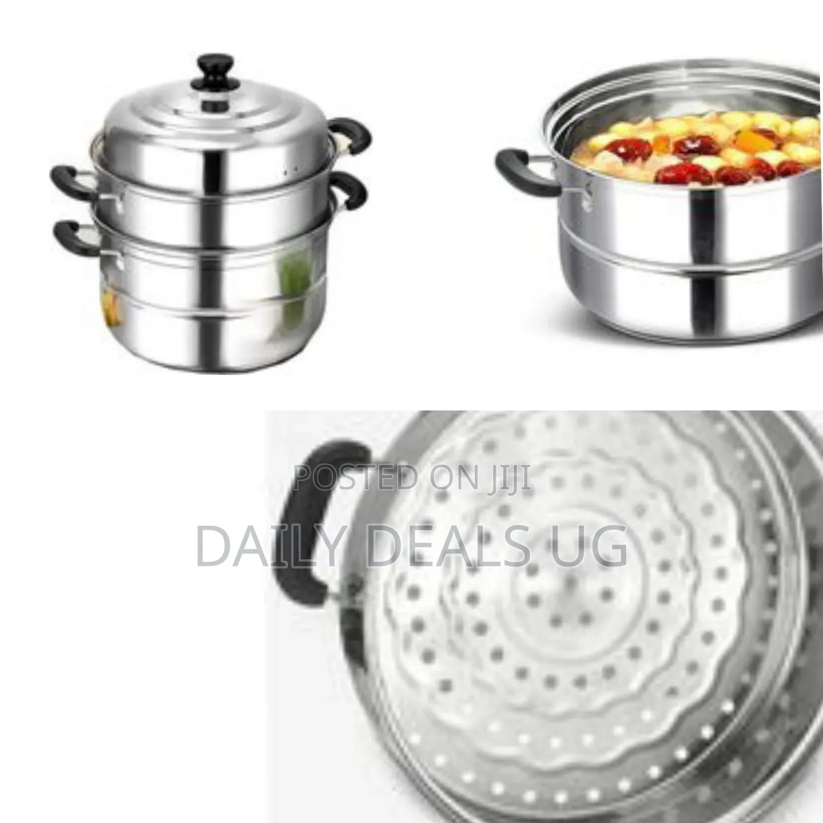 3 Layer Stainless Steel Saucepan and Steamer Soup Pot,28cm -Silver
