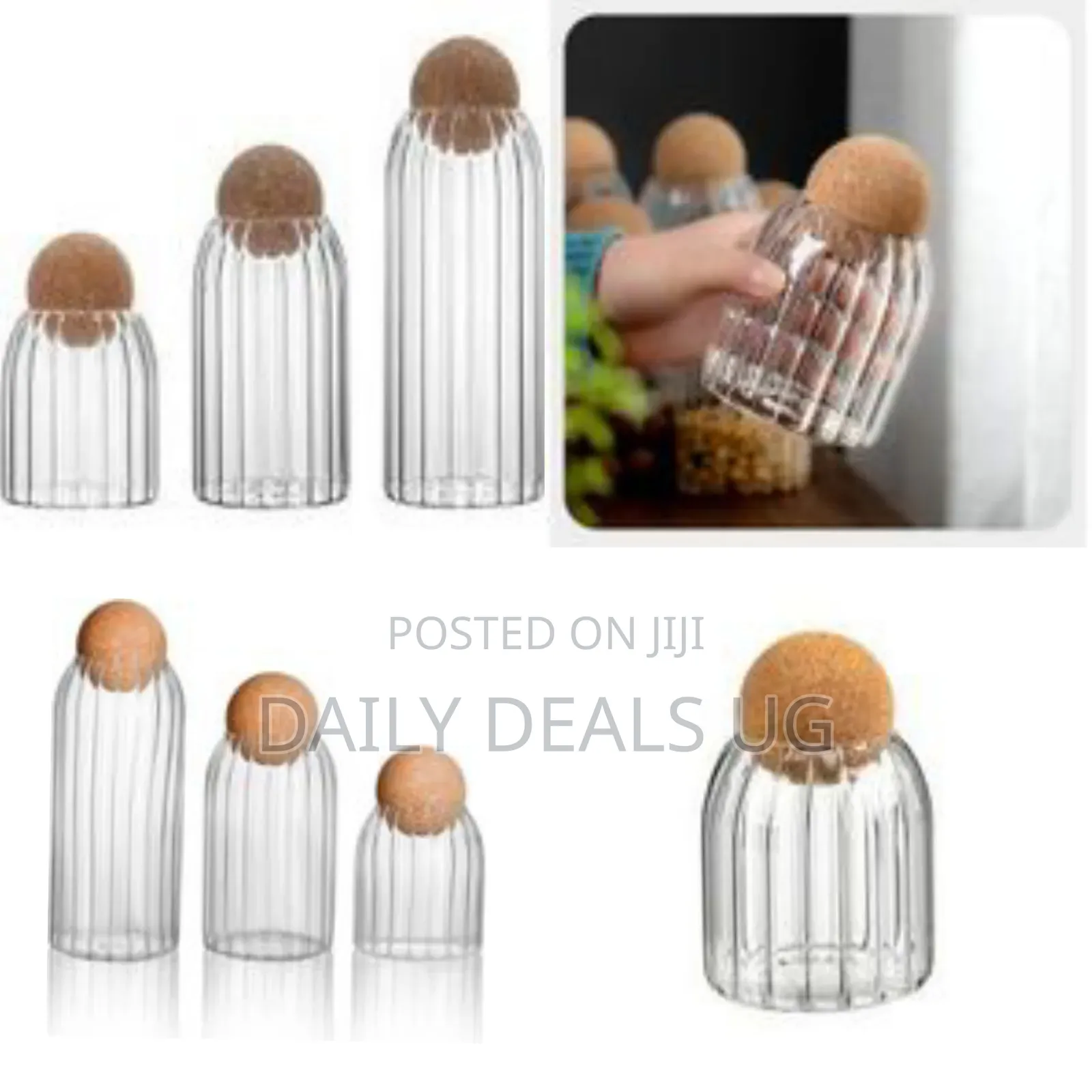 3 Pack Glass Cookie Jar With Airtight Seal Ball Cork Wood Lid Ball