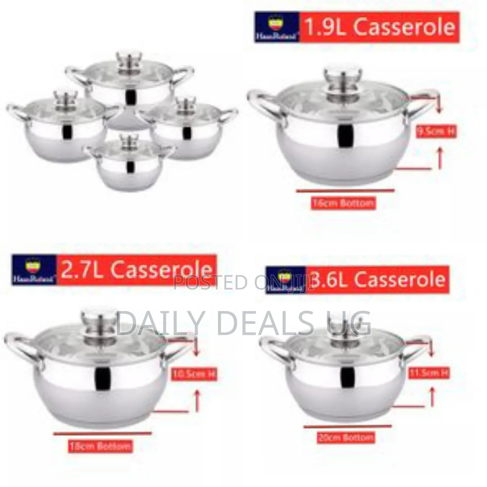4 Pc 16,18, 20,24cm Stainless Steel Saucepans Cooking Pots- Silver