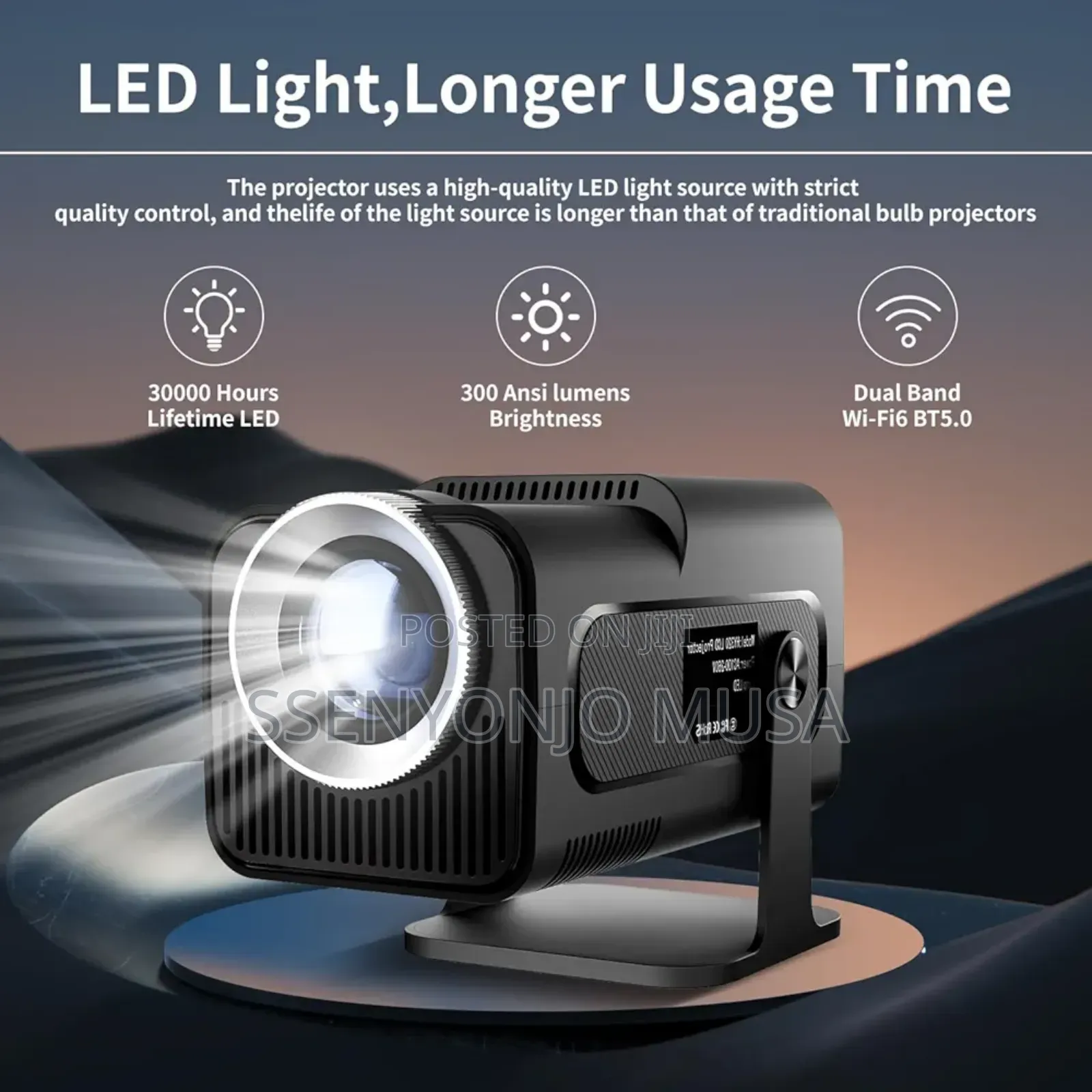 Mini Projector 1080p, 300 Ansi, Wifi6 Bt5.0, Android 11 – Black