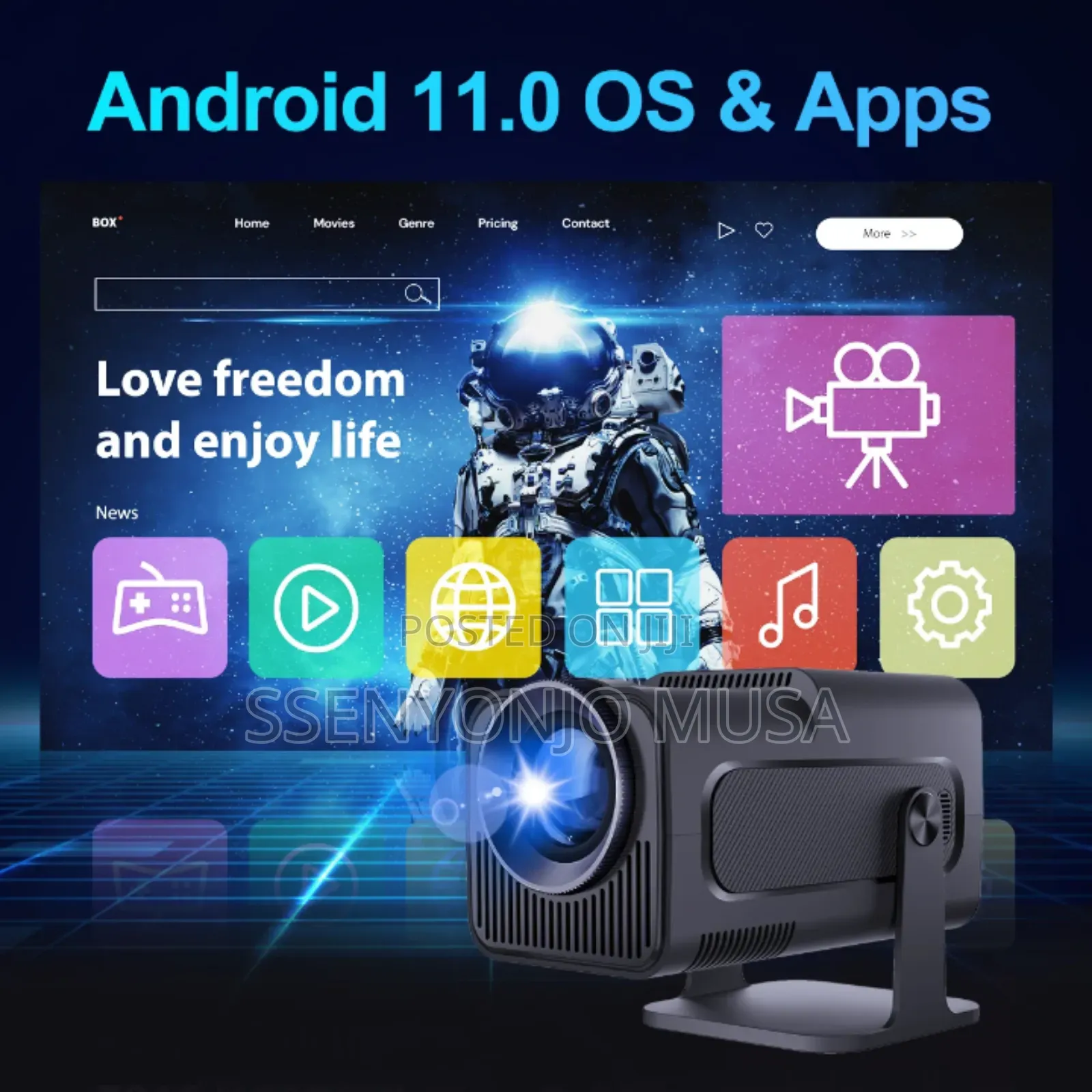 Mini Projector 1080p, 300 Ansi, Wifi6 Bt5.0, Android 11 – Black