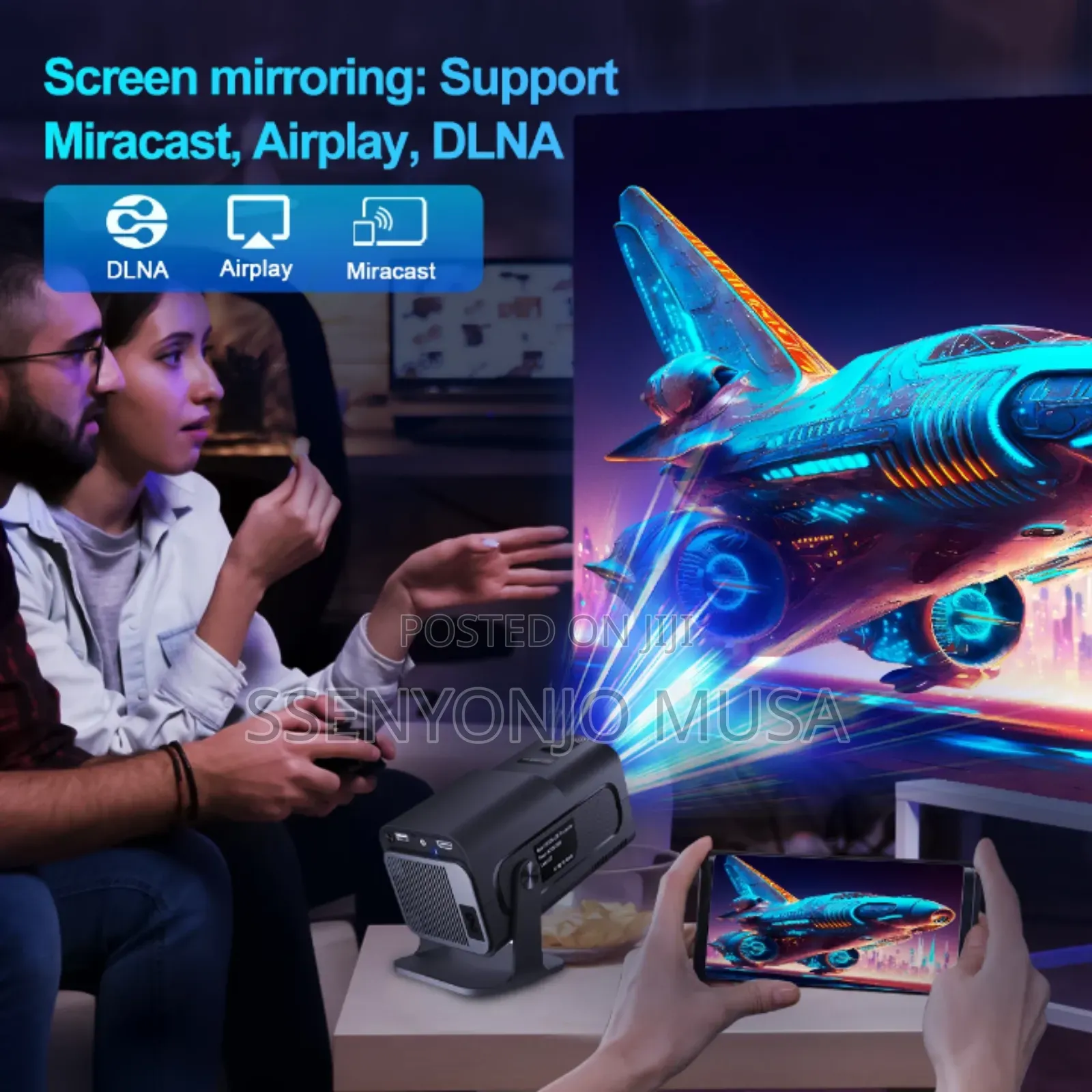 Mini Projector 1080p, 300 Ansi, Wifi6 Bt5.0, Android 11 – Black