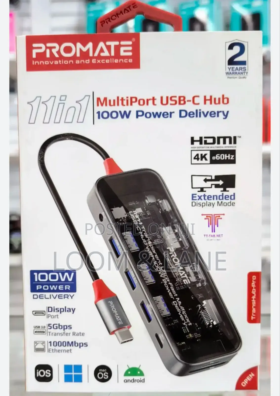 Promate 11 in 1 Multiport Usb-C Hub 100w Power Display