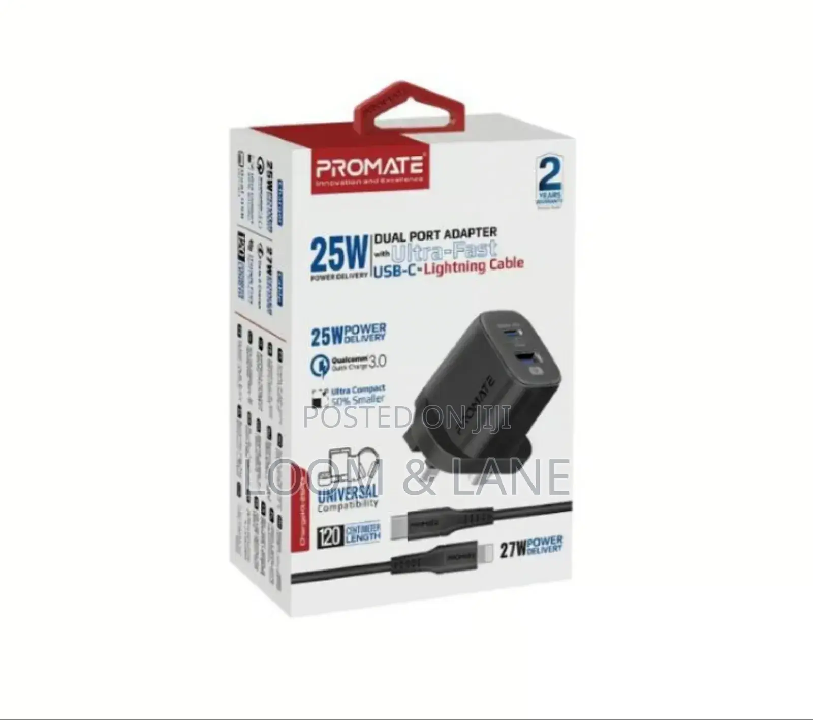 Promate 25w Dual Port Adapter Ultra Fast Usb-C to Lightning Cable