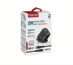 Promate 25w Dual Port Adapter Ultra Fast Usb-C to Lightning Cable