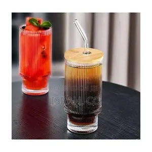 6 Pieces of Ribbed Glass Drinking Cup 320ml Round Glasses