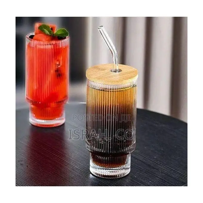 6 Pieces of Ribbed Glass Drinking Cup 320ml Round Glasses