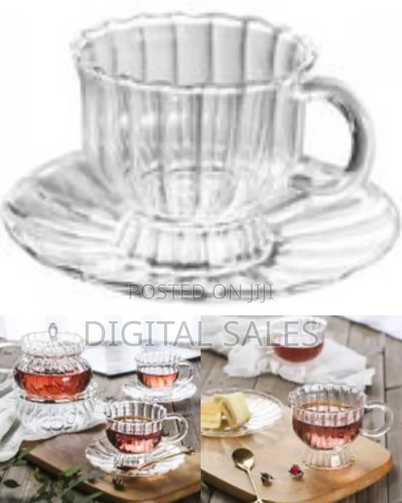 6 Pieces of Glass Tea Cups and Saucers Sets Coffee Flower Tea Mugs