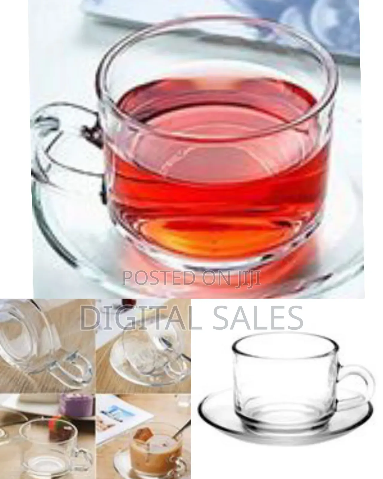 6 Pieces of Cups and 6 Saucers -Colourless