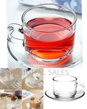 6 Pieces of Cups and 6 Saucers -Colourless