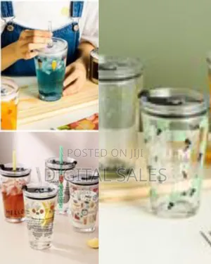 450ml Reusable Smoothie Cup, Glass Shake Tumbler With Plastic Lid