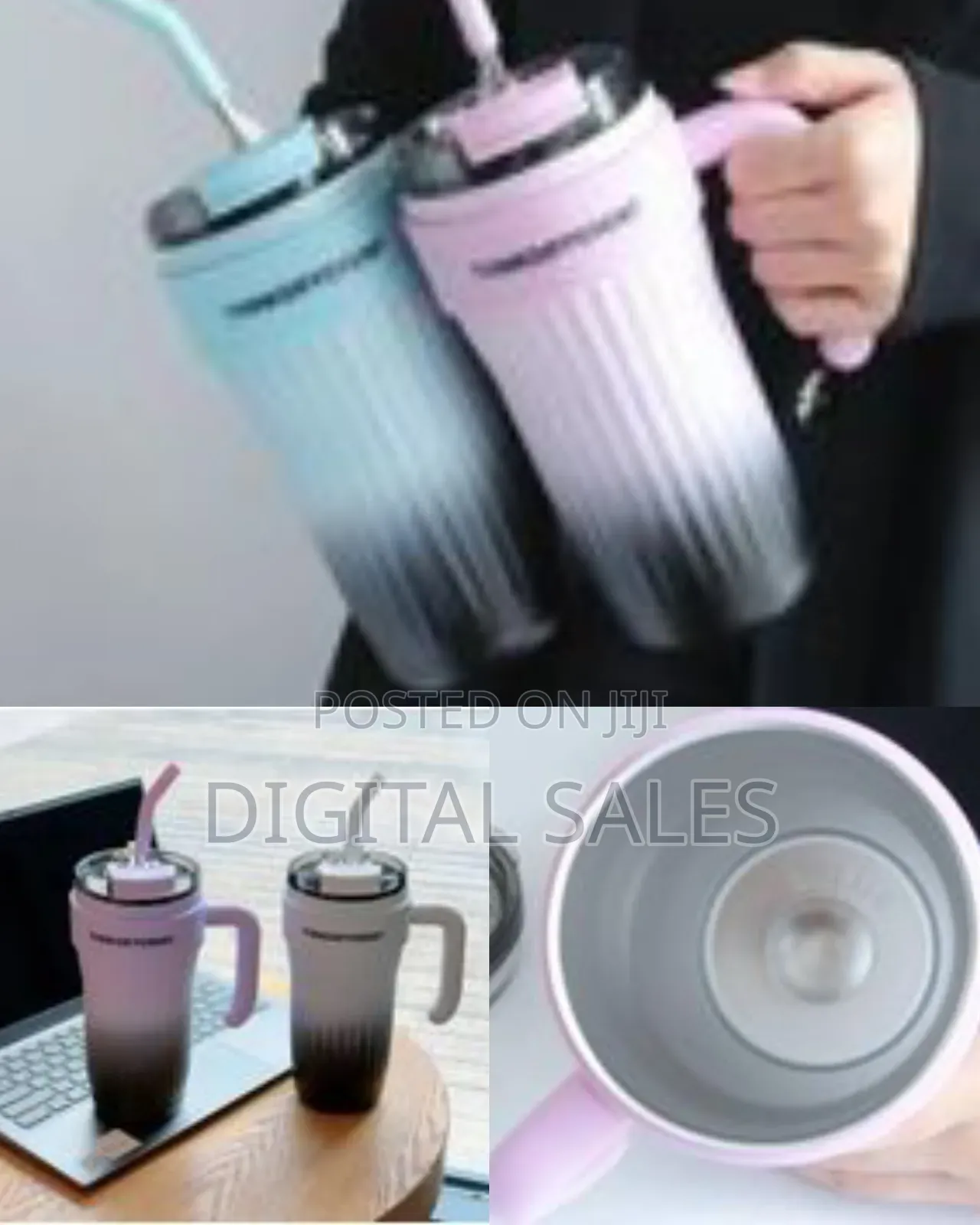 860ml Car Cup 304 Layer Stainless Steel Handle Straw Insulation Cup