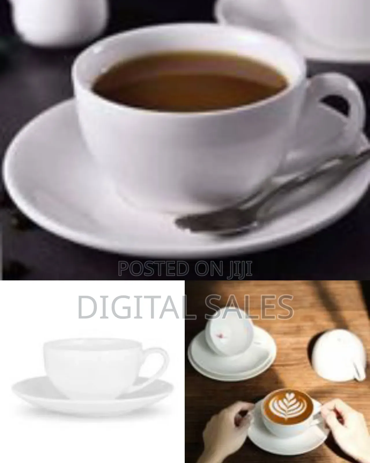 Set of 6 Espresso Cups With Saucers, 6 Oz White Tea Cup Set, Porcela0
