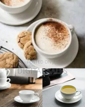 Set of 6 Espresso Cups With Saucers, 6 Oz White Tea Cup Set, Porcela0