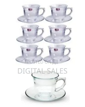 6 Pieces of Plain Glass Tea Cups and Saucers Sets Coffee Flower Tea