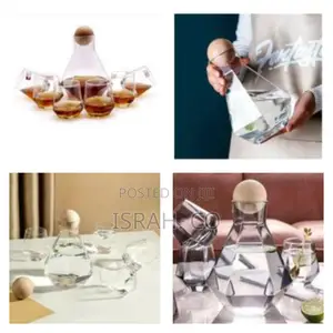 4 Water Glasses,1jug With Wooden Stopper and a Tray