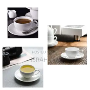 Set of Elegant Fine White Porcelain 6 Tea Cups and 6 Saucers