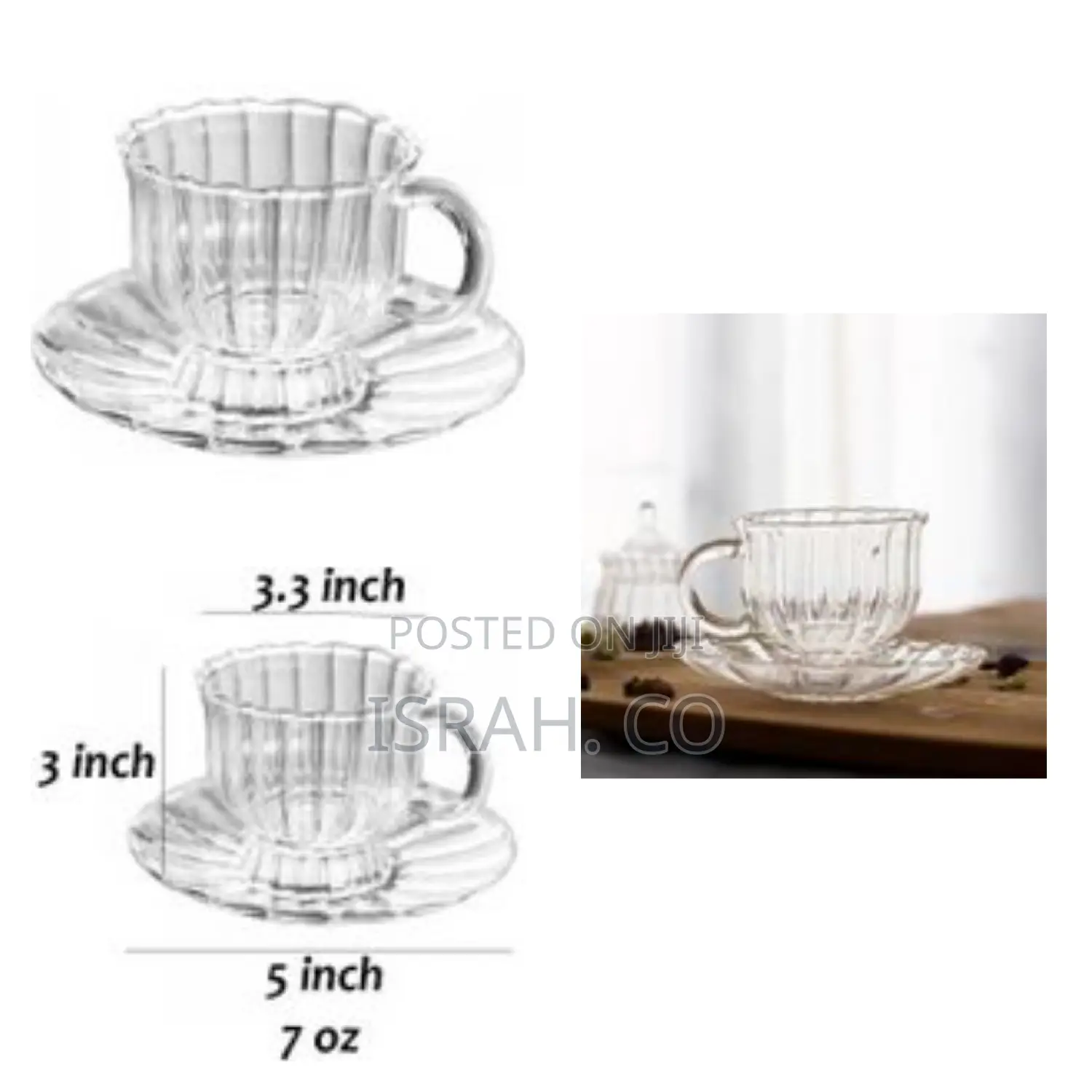 6 Pieces of Glass Tea Cups and Saucers Sets