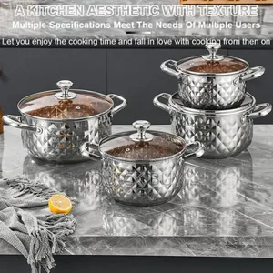 Stainless Steel Diamond Pattern Cookware Set With Lids