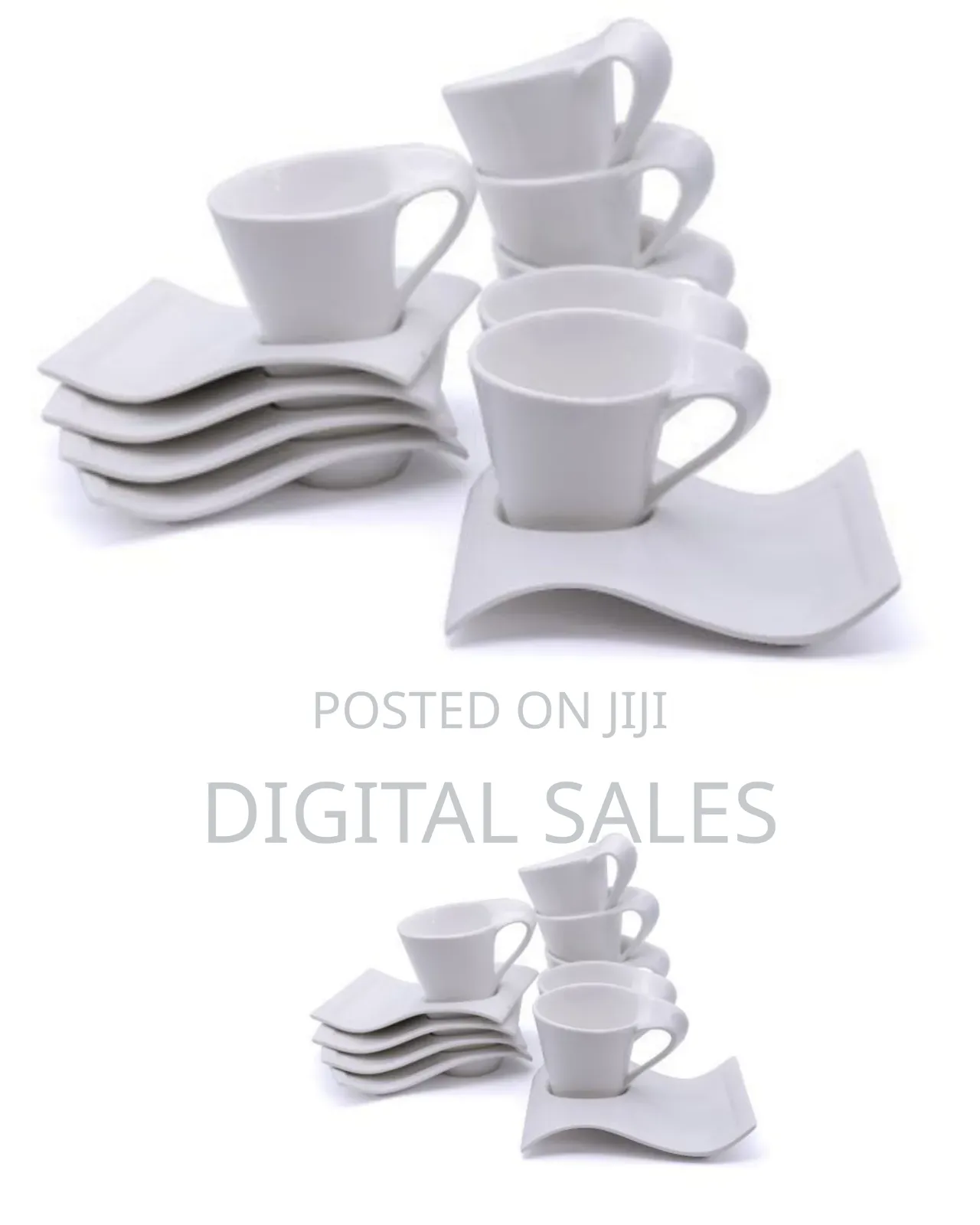 Wavy Lifesmile 6 Piece Tea Coffee Cups and 6 Saucers - White