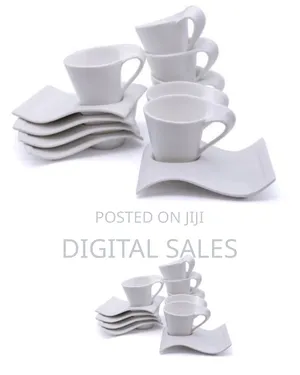 Wavy Lifesmile 6 Piece Tea Coffee Cups and 6 Saucers - White