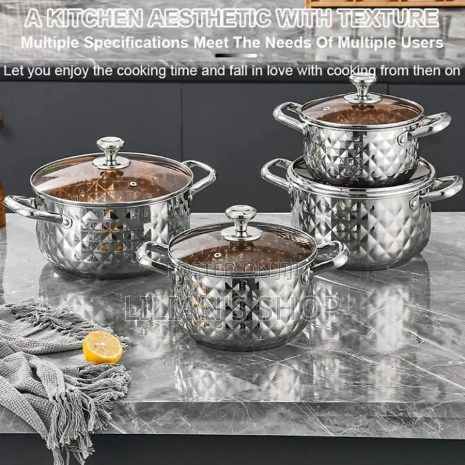 Stainless Steel Diamond Pattern Cookware Set With Lids