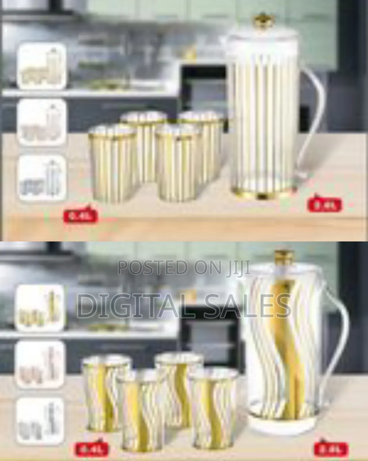 4 Pieces of Melamine Juice Tumblers Cups and 1piece Jug Gold Design